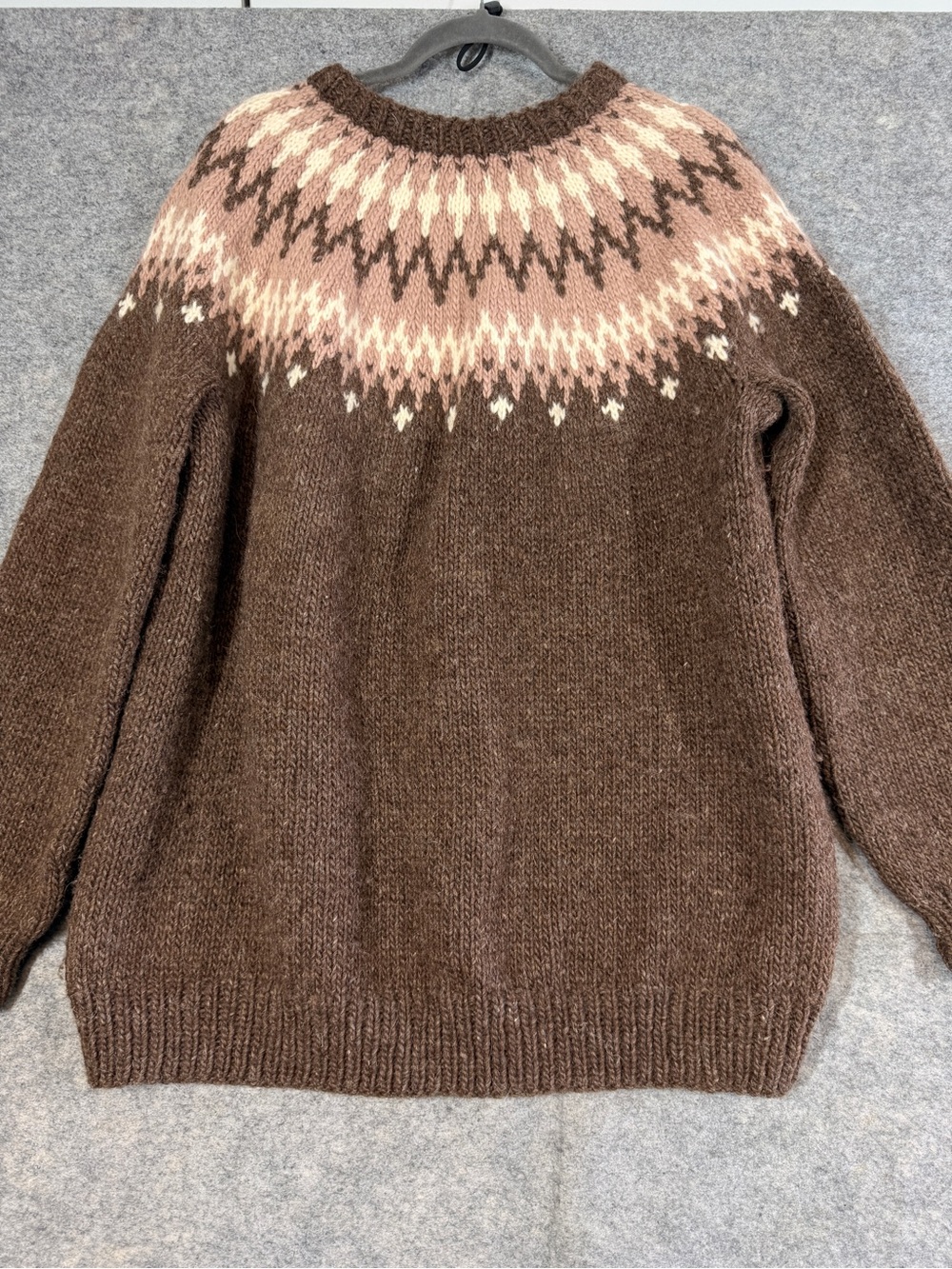 Vintage Icelandic Wool Cardigan Brown Nordic Fair Isle Metal Clasp Sweater Chic - Picture 14 of 16